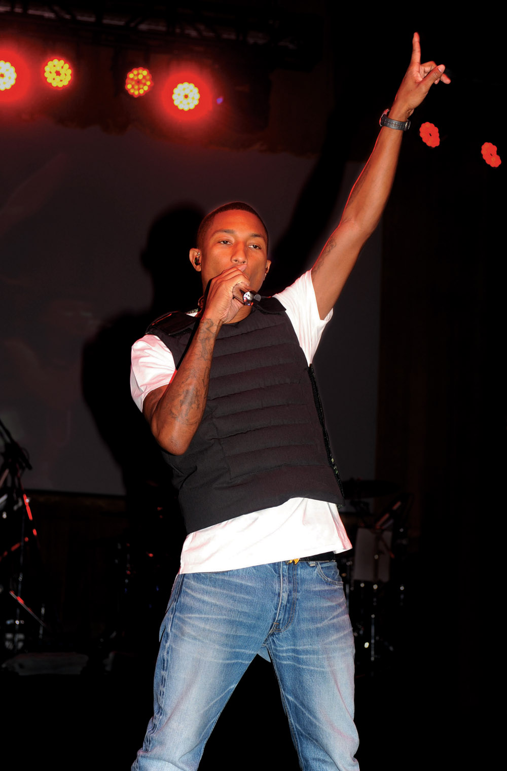 Pharrell Williams wearing Moncler vest